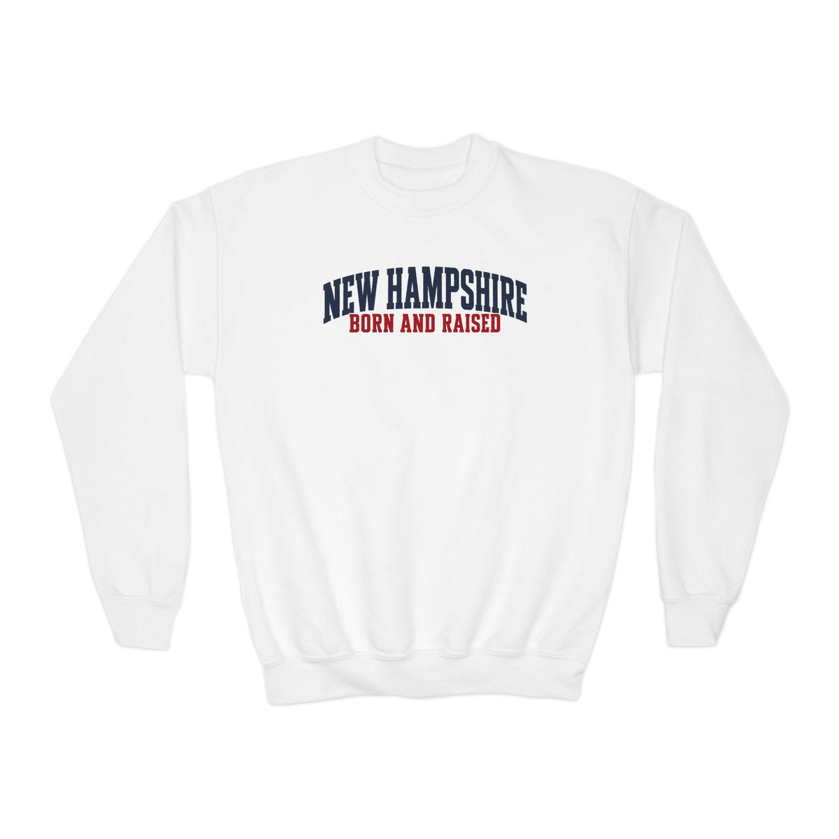 New Hampshire Born and Raised Minimal Heritage Unisex Youth Crewneck Sweatshirt Graphic