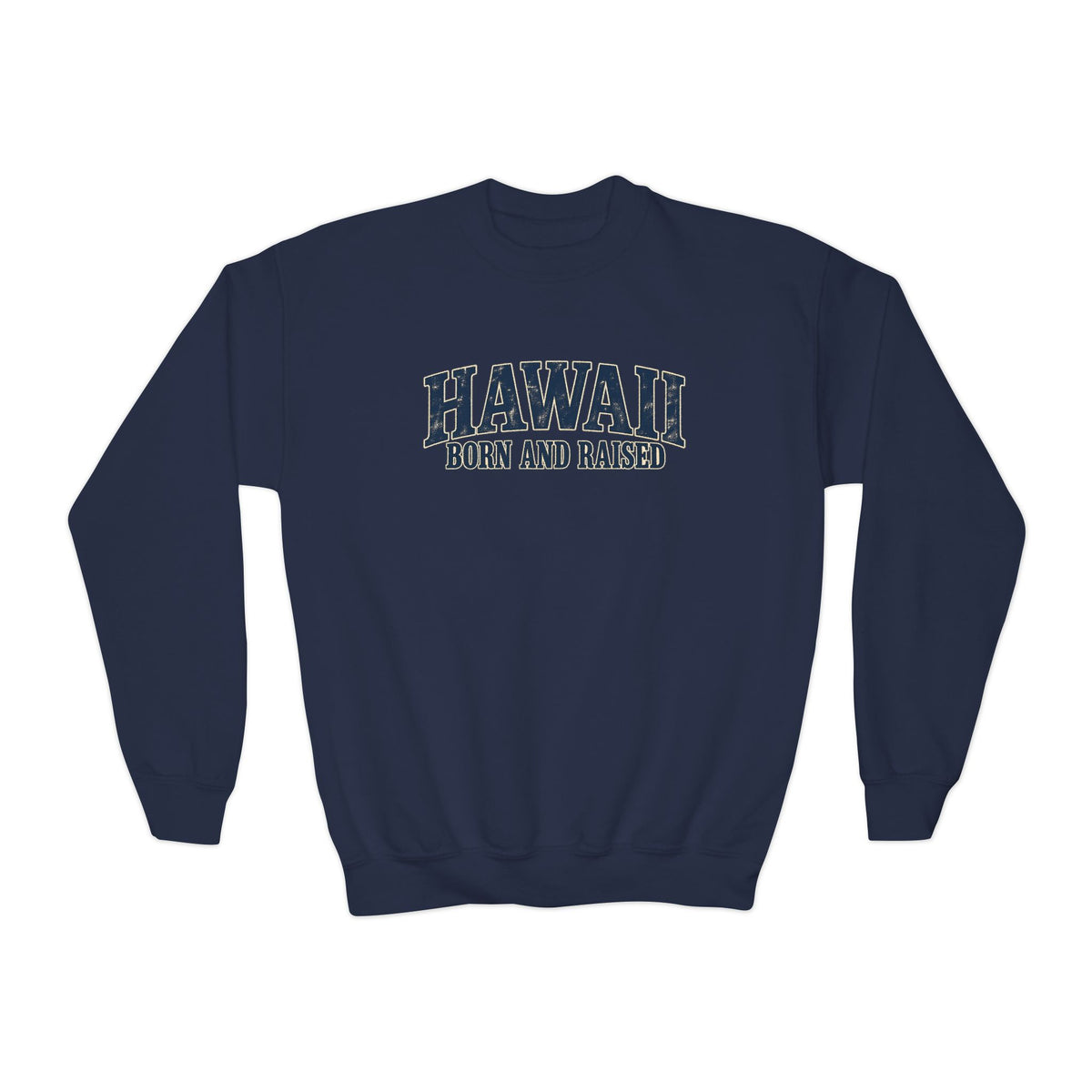 Hawaii Born and Raised Local Pride Unisex Youth Crewneck Sweatshirt Graphic