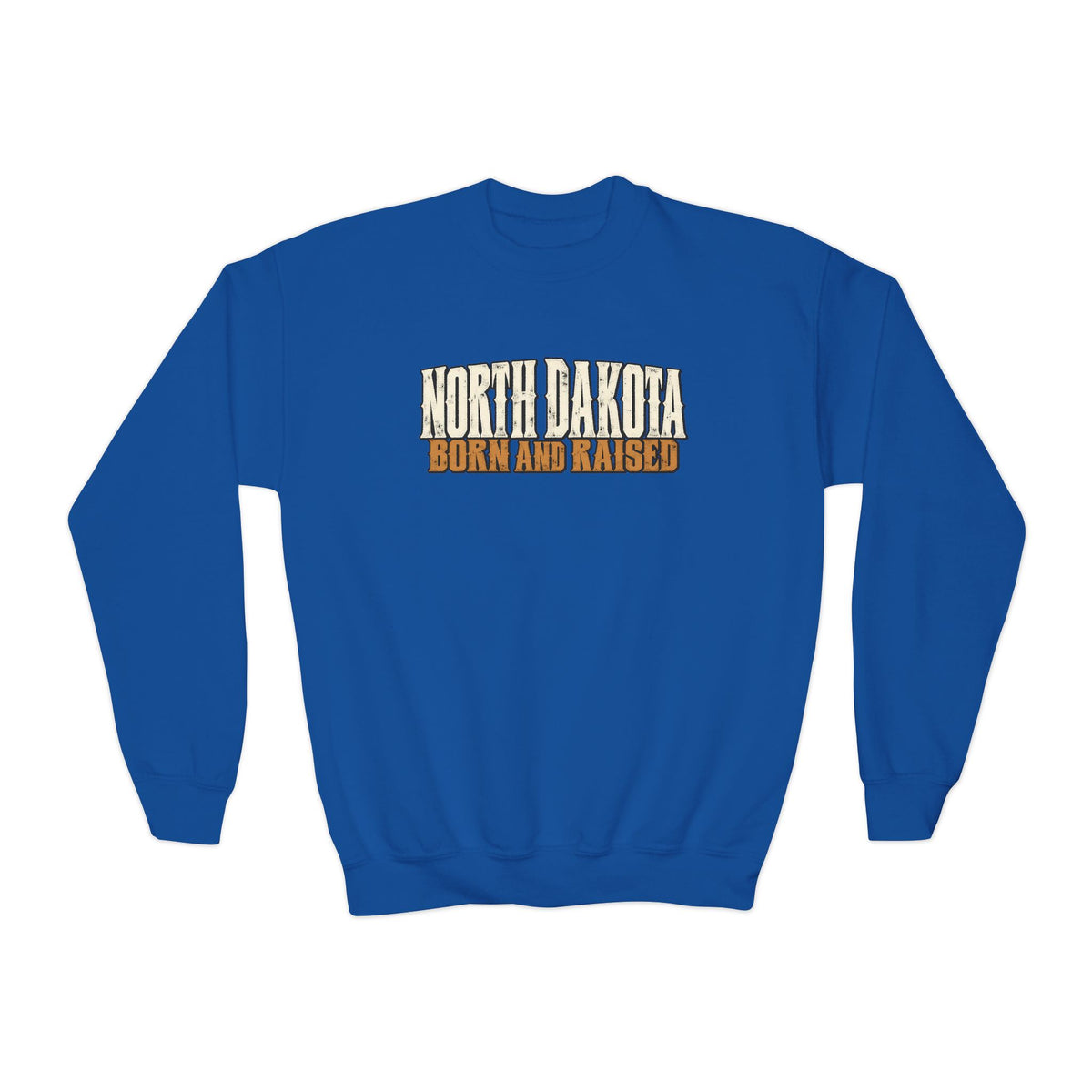 North Dakota Born and Raised Western Streetwear Unisex Youth Crewneck Sweatshirt Graphic