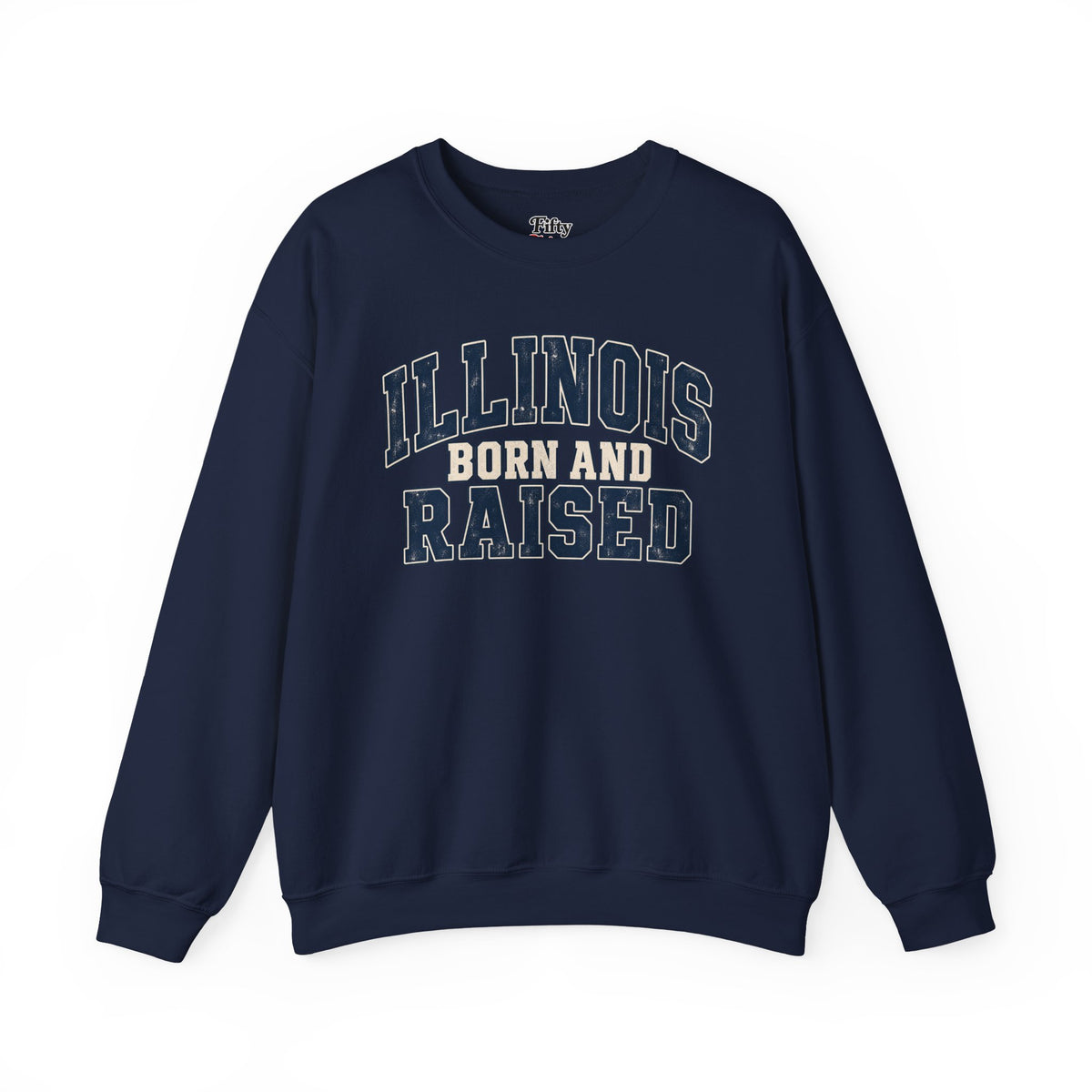 Illinois Born and Raised Unisex Crewneck Sweatshirt State Name Graphic