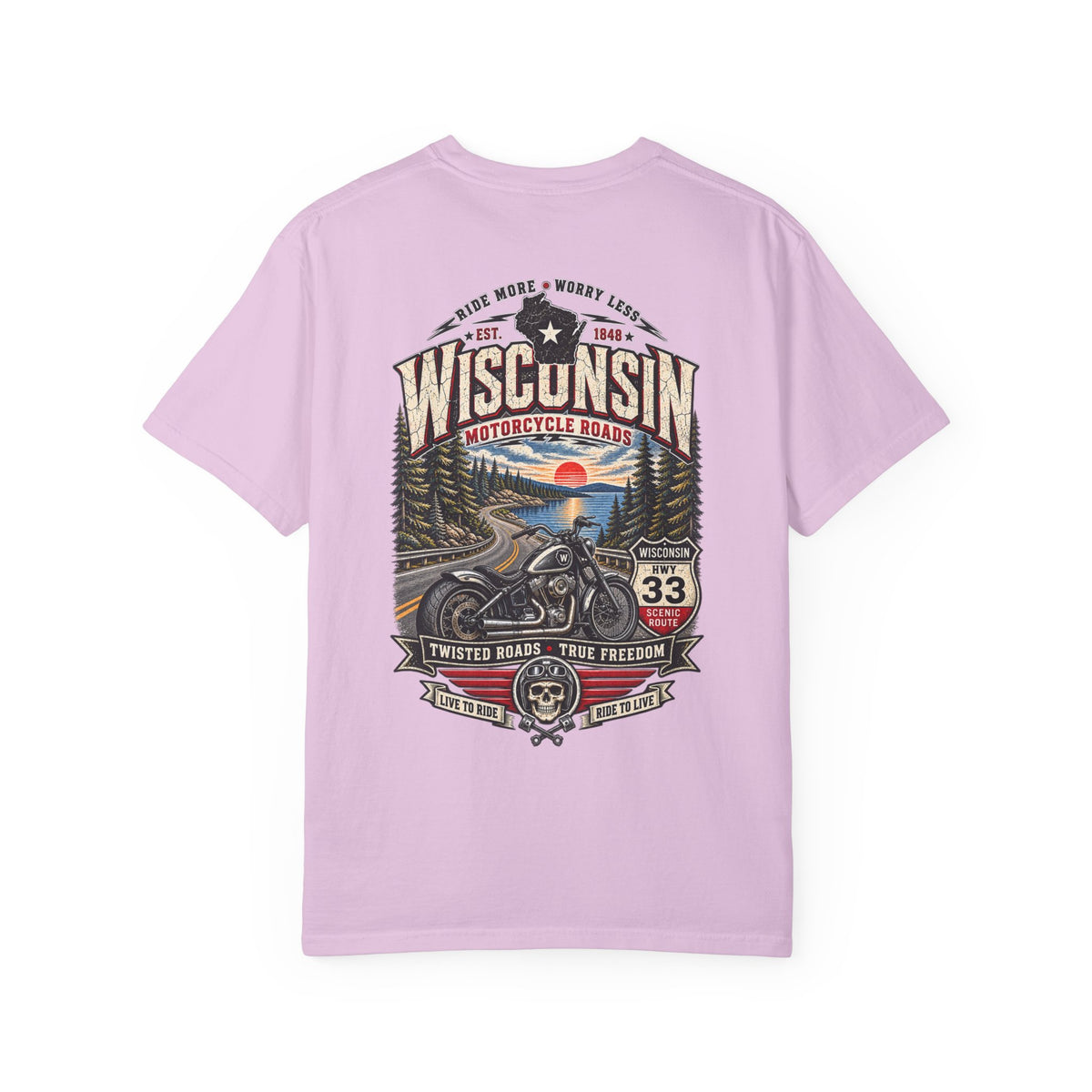 Wisconsin Motorcycle Roads Unisex Comfort Color 1717 Streetwear Graphic Tee