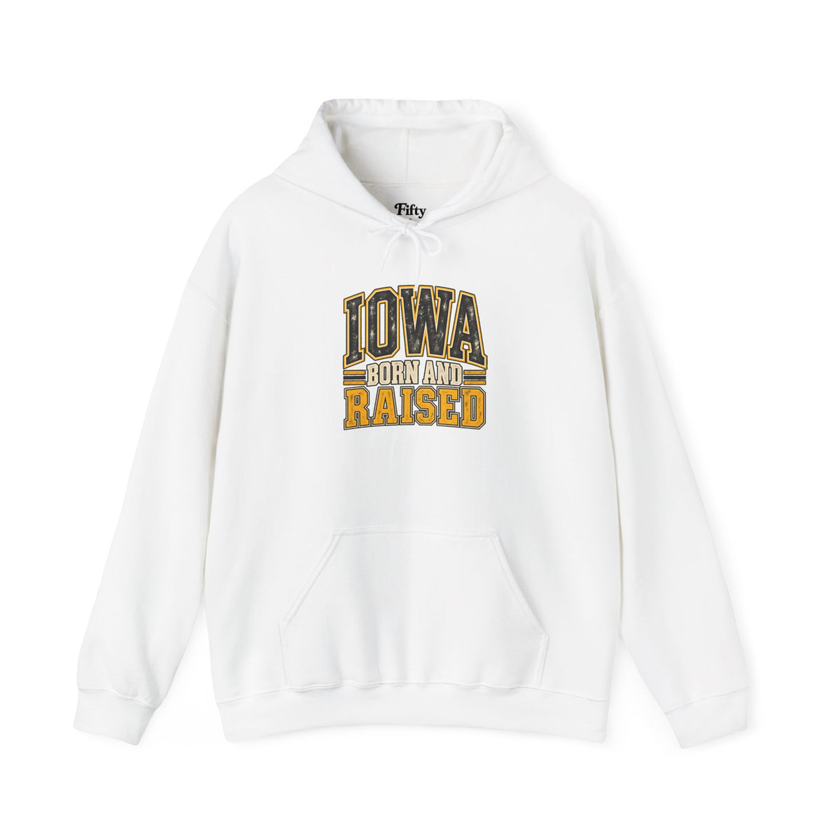 Iowa Born and Raised Unisex Hoodie State Name Graphic