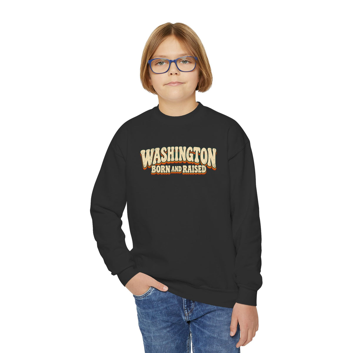 Washington Born and Raised Vintage 1970s Unisex Youth Crewneck Sweatshirt Graphic