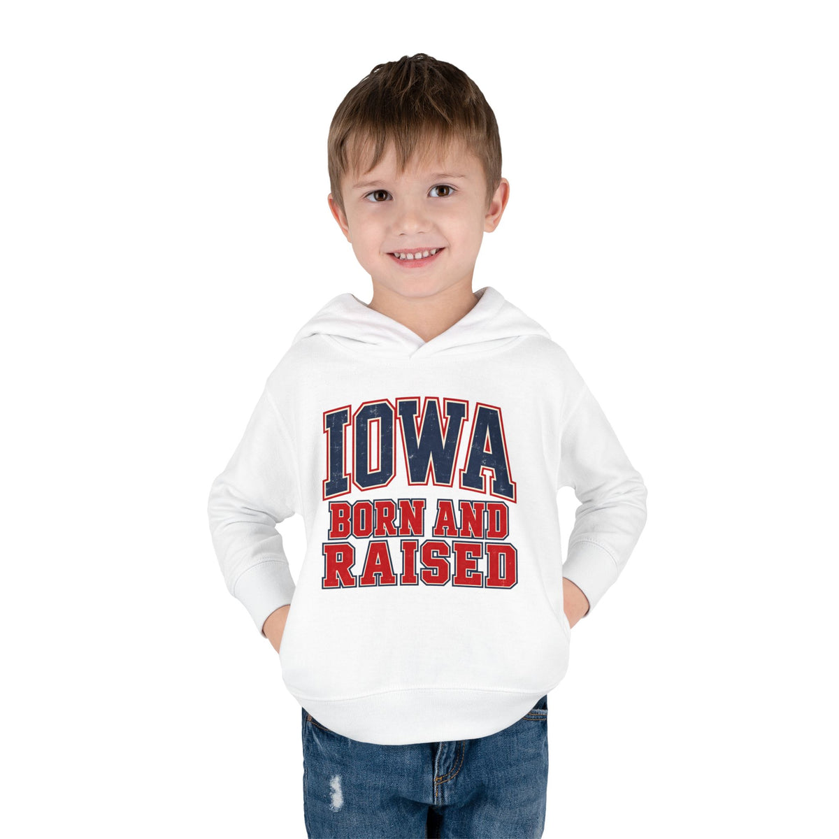 Iowa Born and Raised Vintage Collegiate Unisex Toddler Pullover Fleece Hoodie