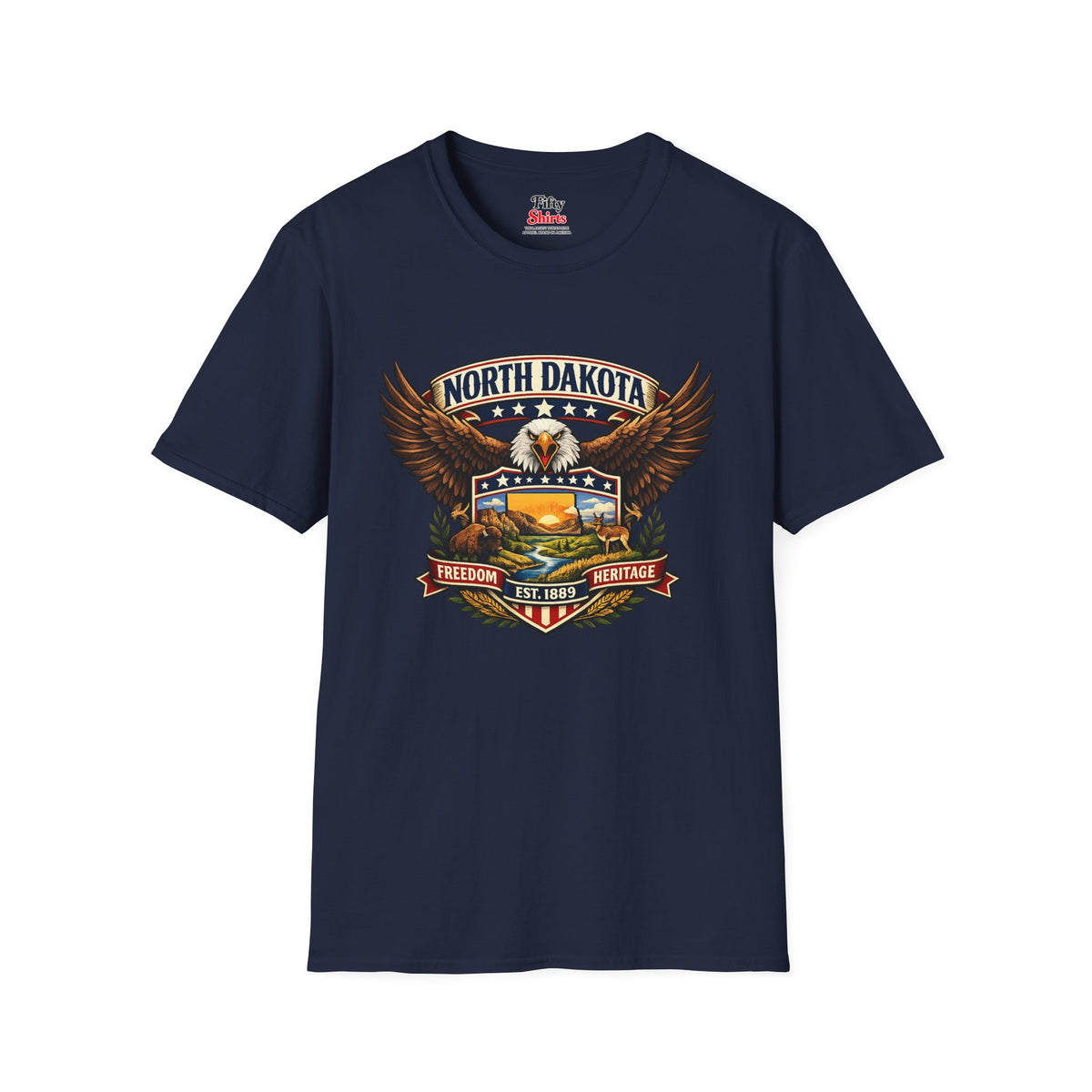 North Dakota Americana Eagle Unisex Softstyle T Shirt State Pride Graphic Tee Collections FS03