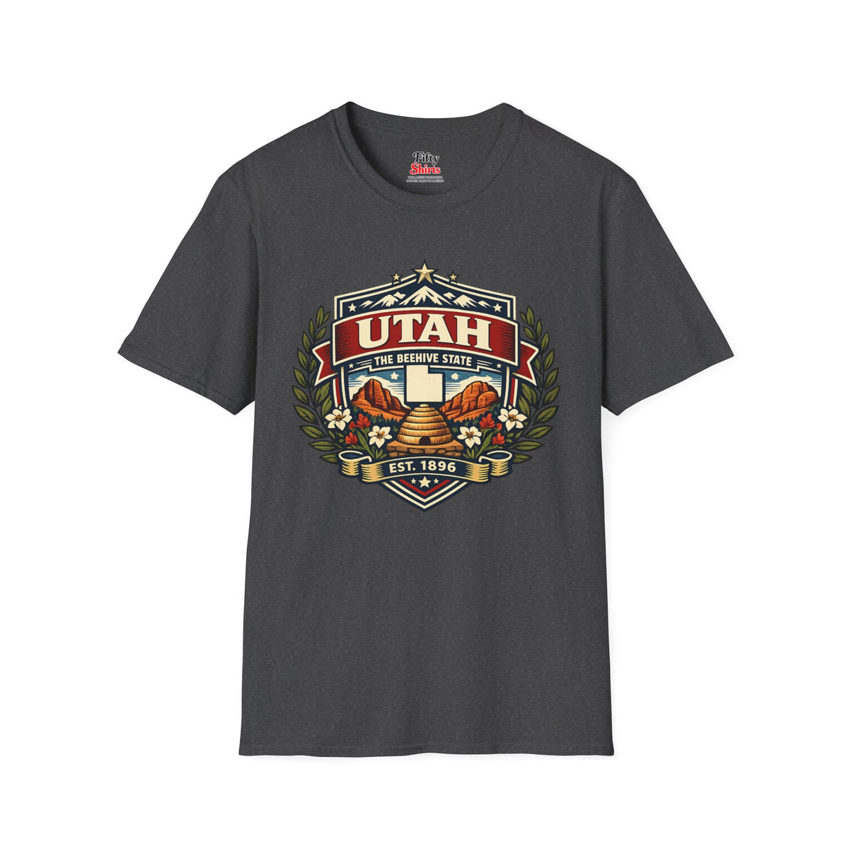 Utah Heritage Badge Unisex Softstyle T Shirt State Pride Graphic Tee Collections FS03