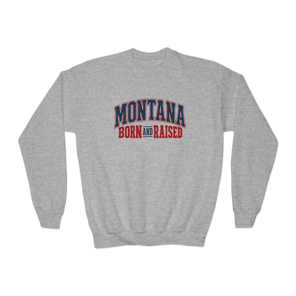 Montana Born and Raised Vintage Americana Unisex Youth Crewneck Sweatshirt Graphic