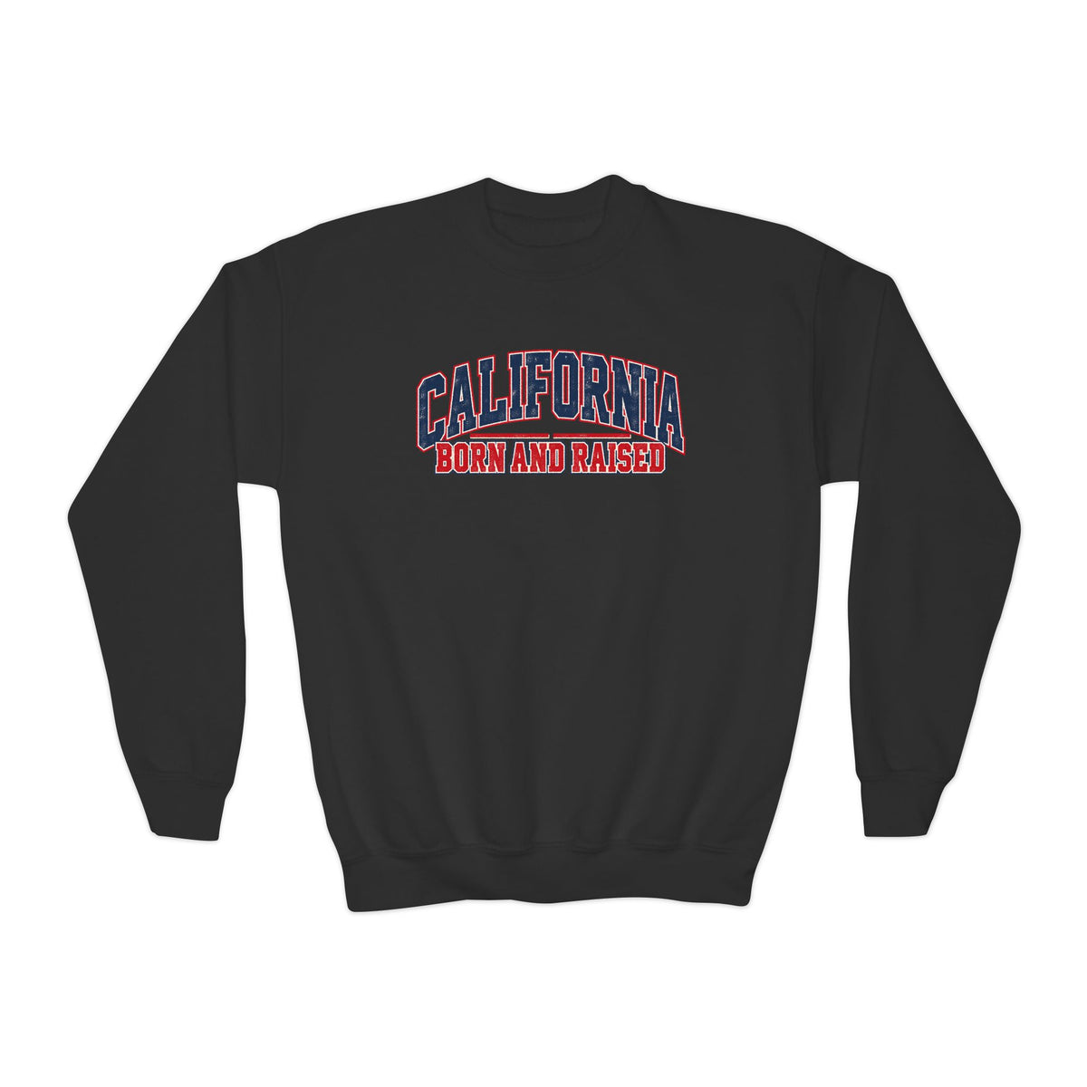 California Born and Raised Vintage Collegiate Unisex Youth Crewneck Sweatshirt Graphic
