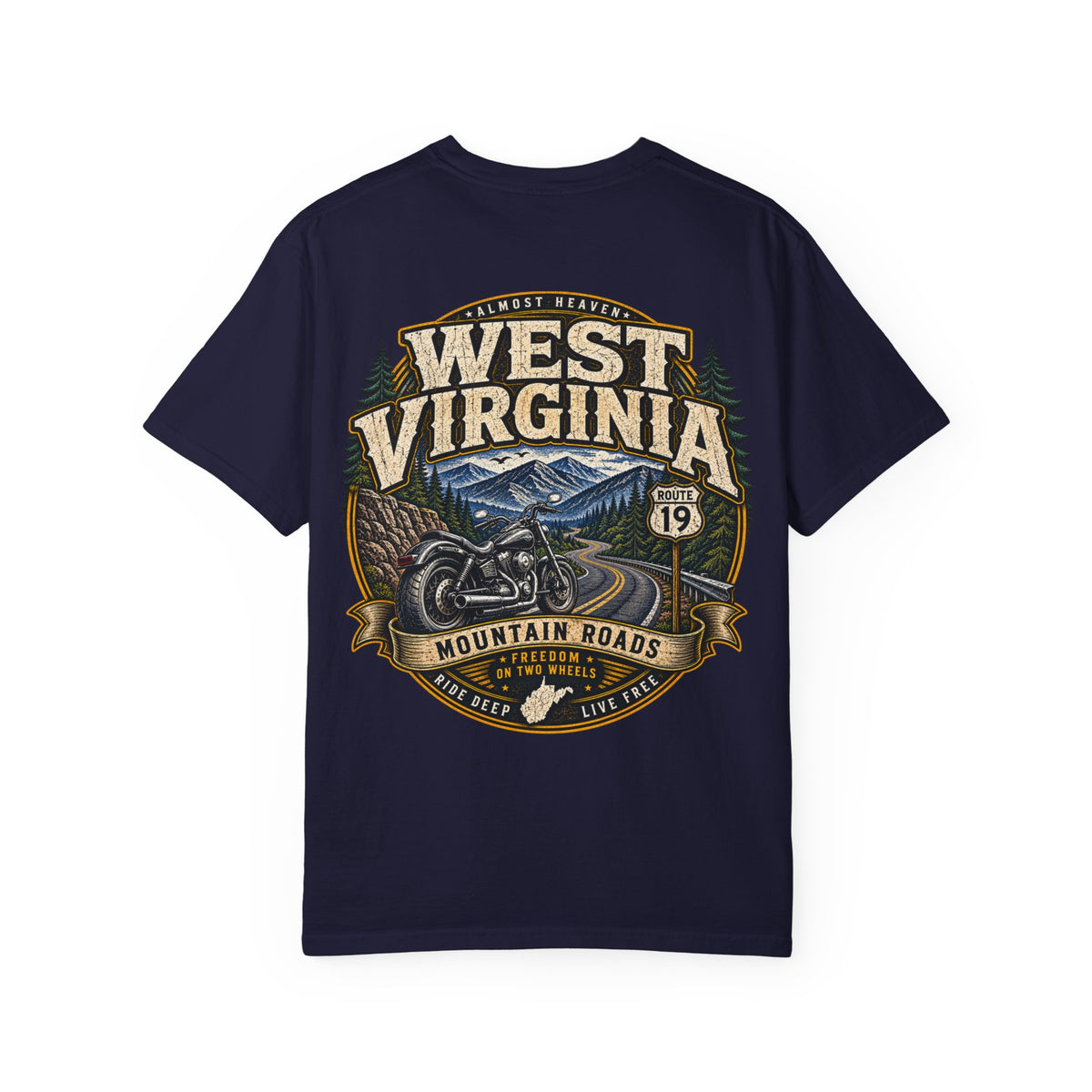 West Virginia Motorcycle Roads Unisex Comfort Color 1717 Streetwear Graphic Tee