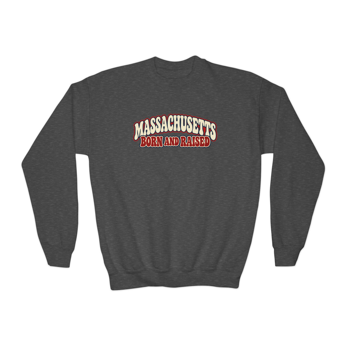 Massachusetts Born and Raised Retro 1970s Unisex Youth Crewneck Sweatshirt