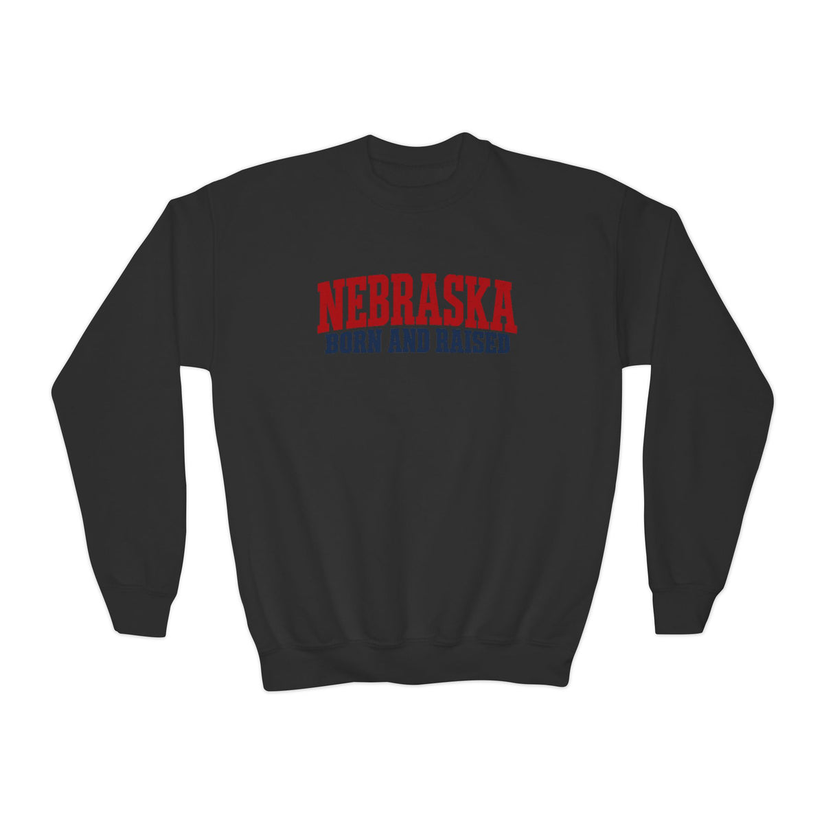 Nebraska Born and Raised Rugged Workwear Unisex Youth Crewneck Sweatshirt Graphic