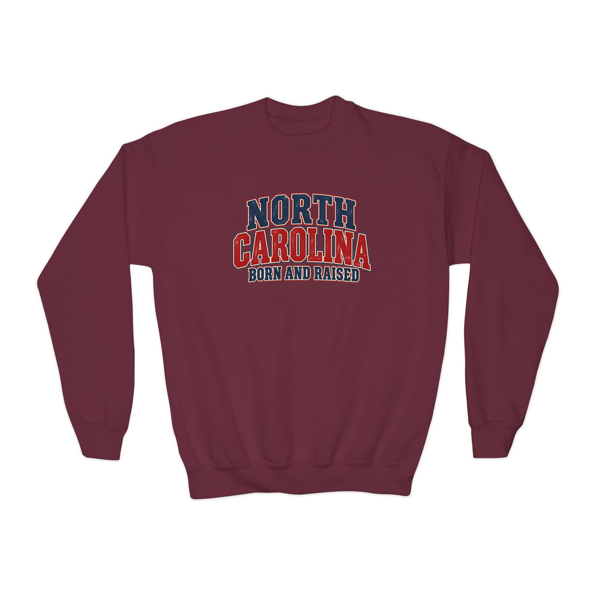 North Carolina Born and Raised Vintage Americana Unisex Youth Crewneck Sweatshirt Graphic