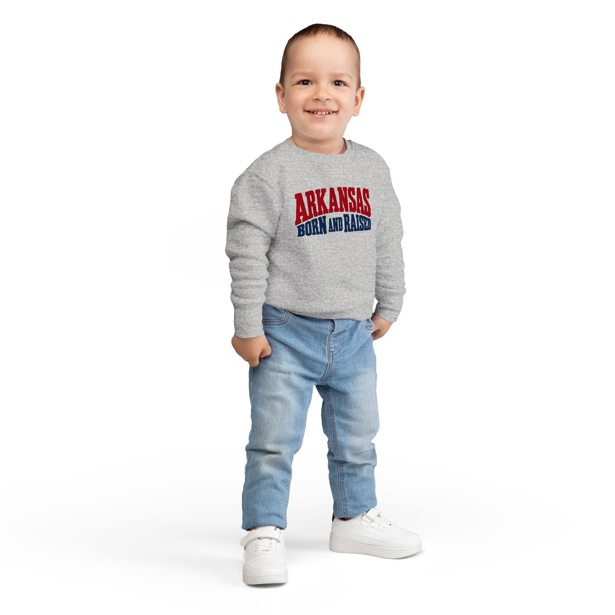 Arkansas Born and Raised Bold Vintage State Pride Unisex Toddler Sweatshirt