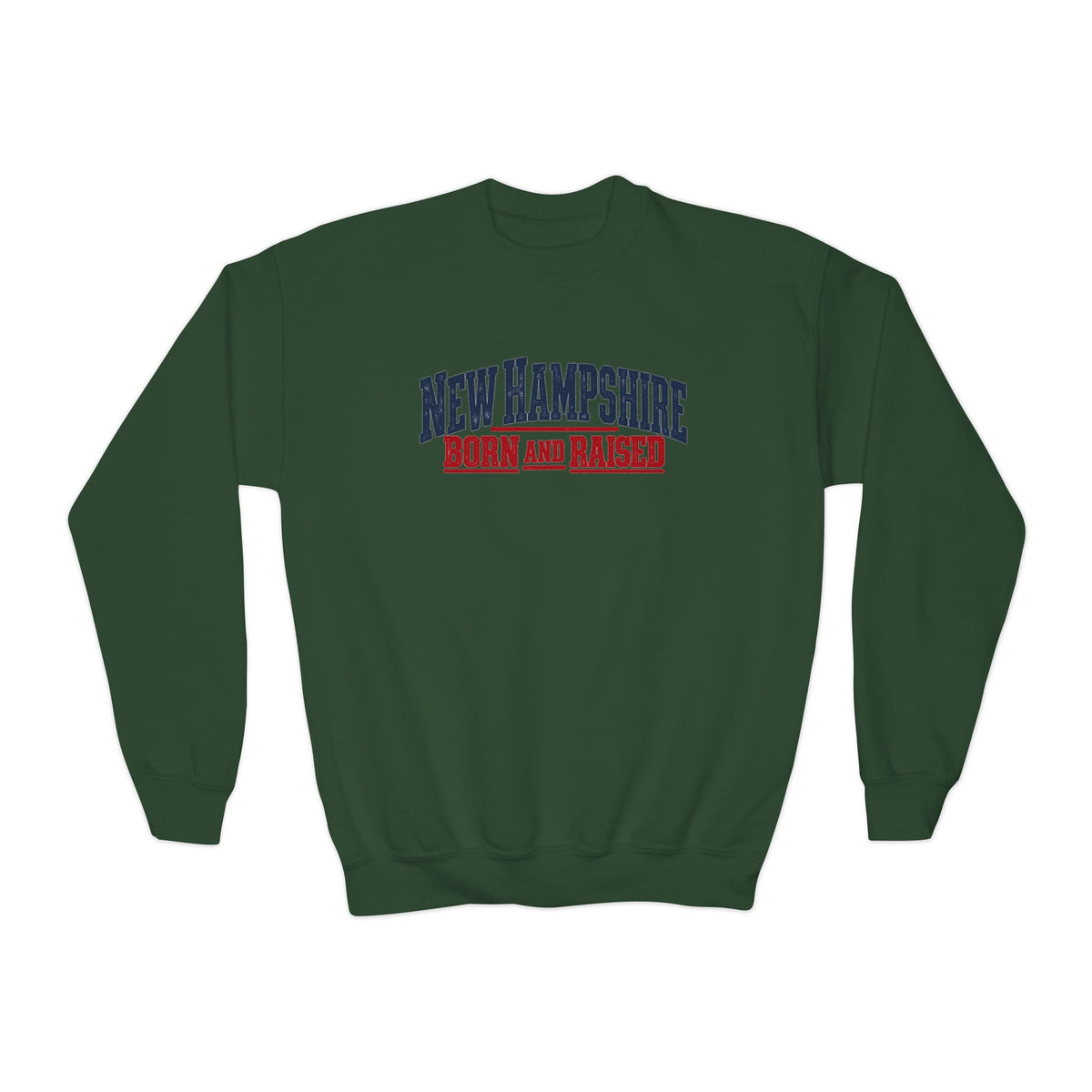 New Hampshire Born and Raised Vintage New England Unisex Youth Crewneck Sweatshirt Graphic