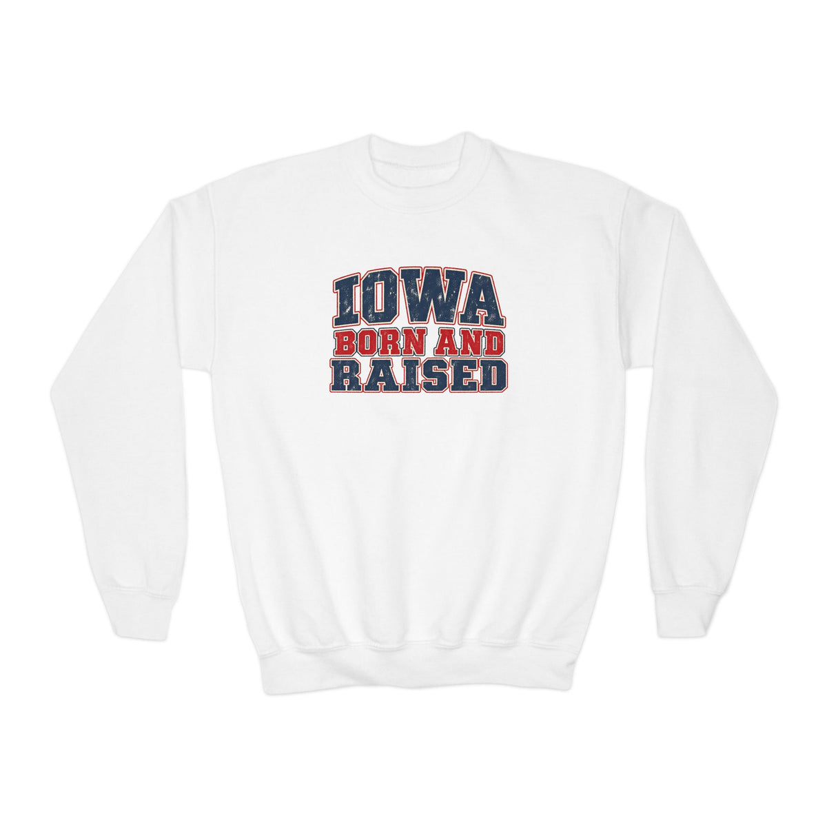 Iowa Born and Raised intage Farmhouse Americana Unisex Youth Crewneck Sweatshirt Graphic