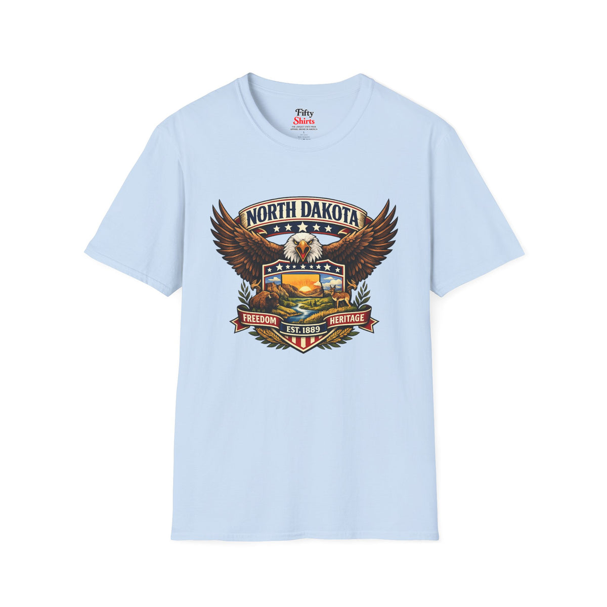 North Dakota Americana Eagle Unisex Softstyle T Shirt State Pride Graphic Tee Collections FS03