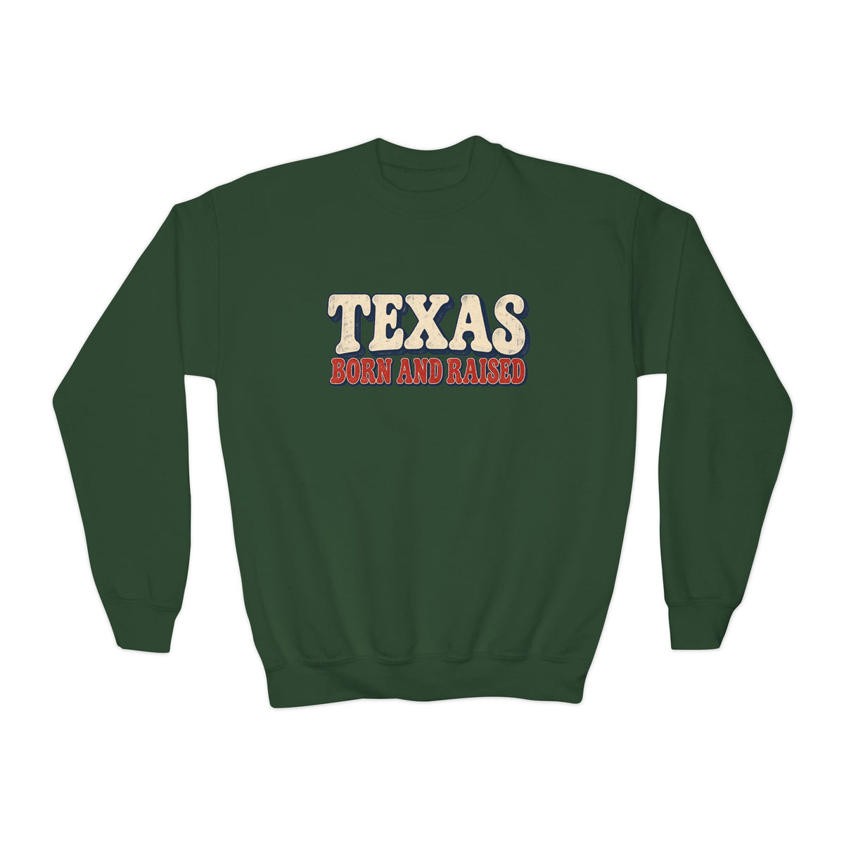 Texas Born and Raised Retro Americana Unisex Youth Crewneck Sweatshirt Graphic