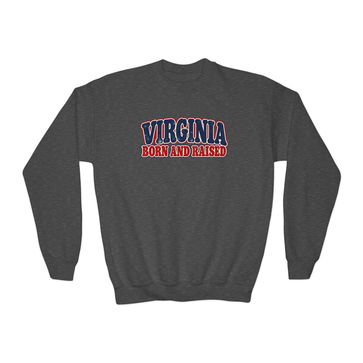 Virginia Born and Raised Retro 1970s Unisex Youth Crewneck Sweatshirt Graphic