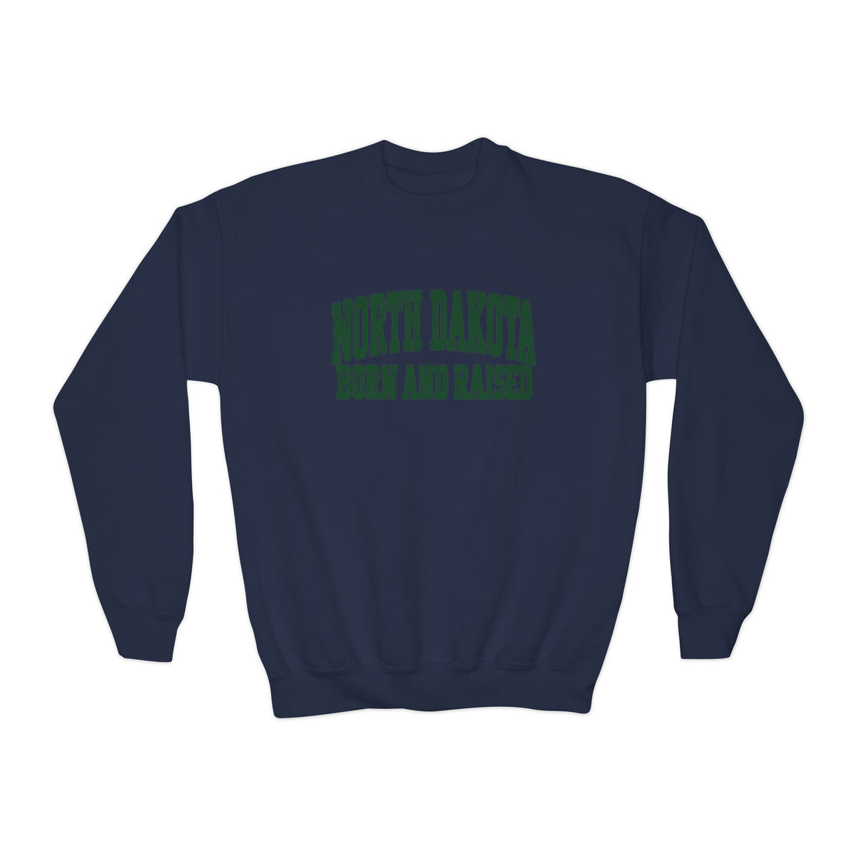 North Dakota Born and Raised Vintage Collegiate Unisex Youth Crewneck Sweatshirt Graphic