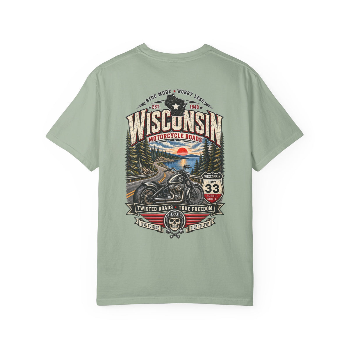 Wisconsin Motorcycle Roads Unisex Comfort Color 1717 Streetwear Graphic Tee