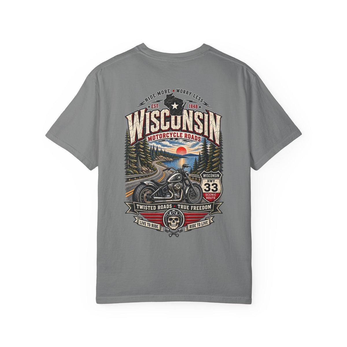 Wisconsin Motorcycle Roads Unisex Comfort Color 1717 Streetwear Graphic Tee