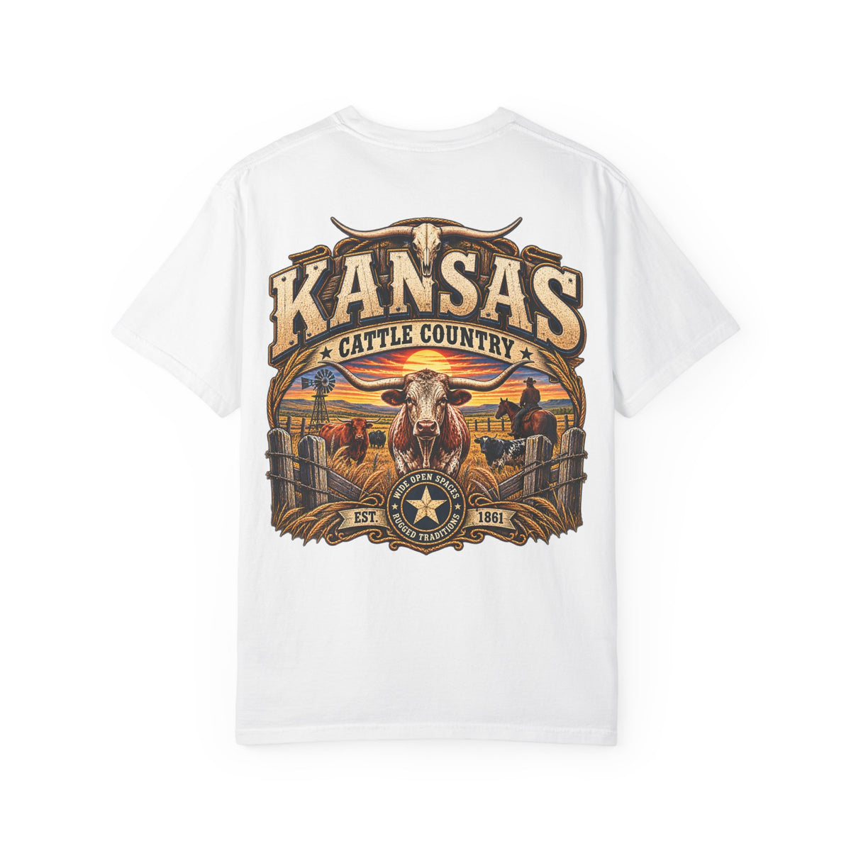 Kansas Cattle Country Unisex Comfort Color 1717 Streetwear Graphic Tee