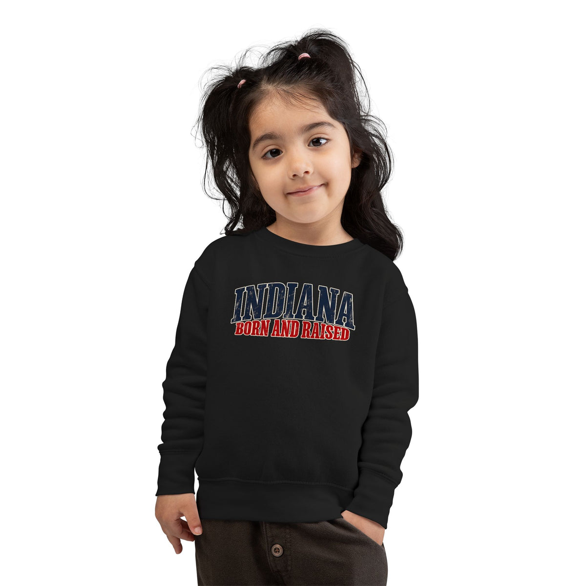 Indiana Born and Raised Midwest Americana Unisex Toddler Sweatshirt
