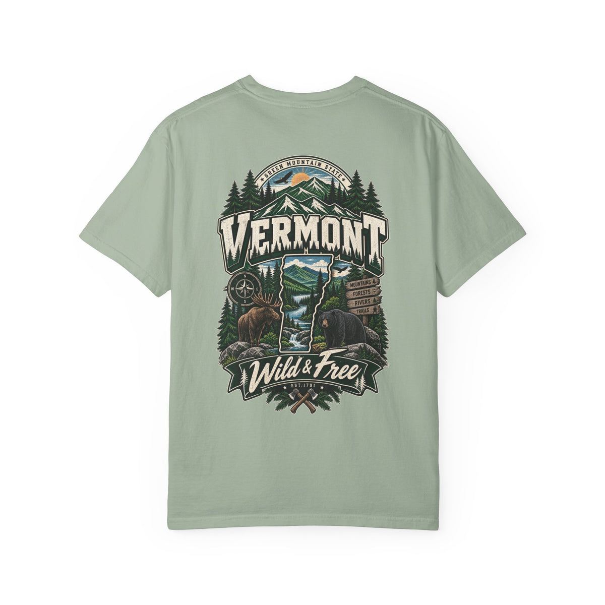Vermont Wild & Free Unisex Comfort Color 1717 Streetwear Graphic Tee