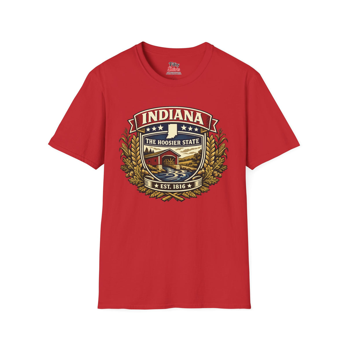 Indiana Heritage Badge Unisex Softstyle T Shirt State Pride Graphic Tee Collections FS03