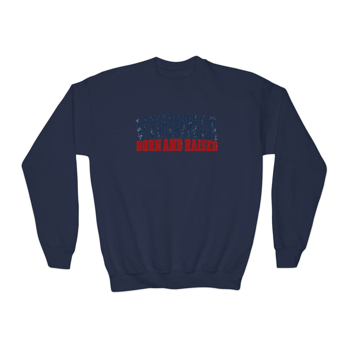Virginia Born and Raised Bold Southern Streetwear Unisex Youth Crewneck Sweatshirt Graphic