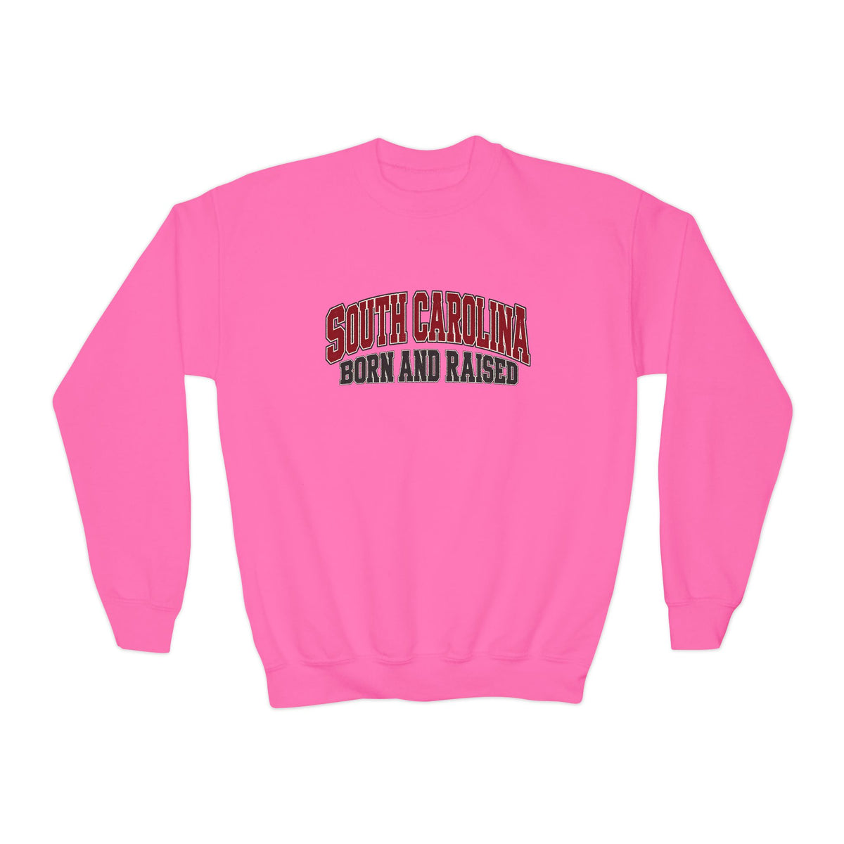 South Carolina Born and Raised Old-School Athletic Unisex Youth Crewneck Sweatshirt Graphic
