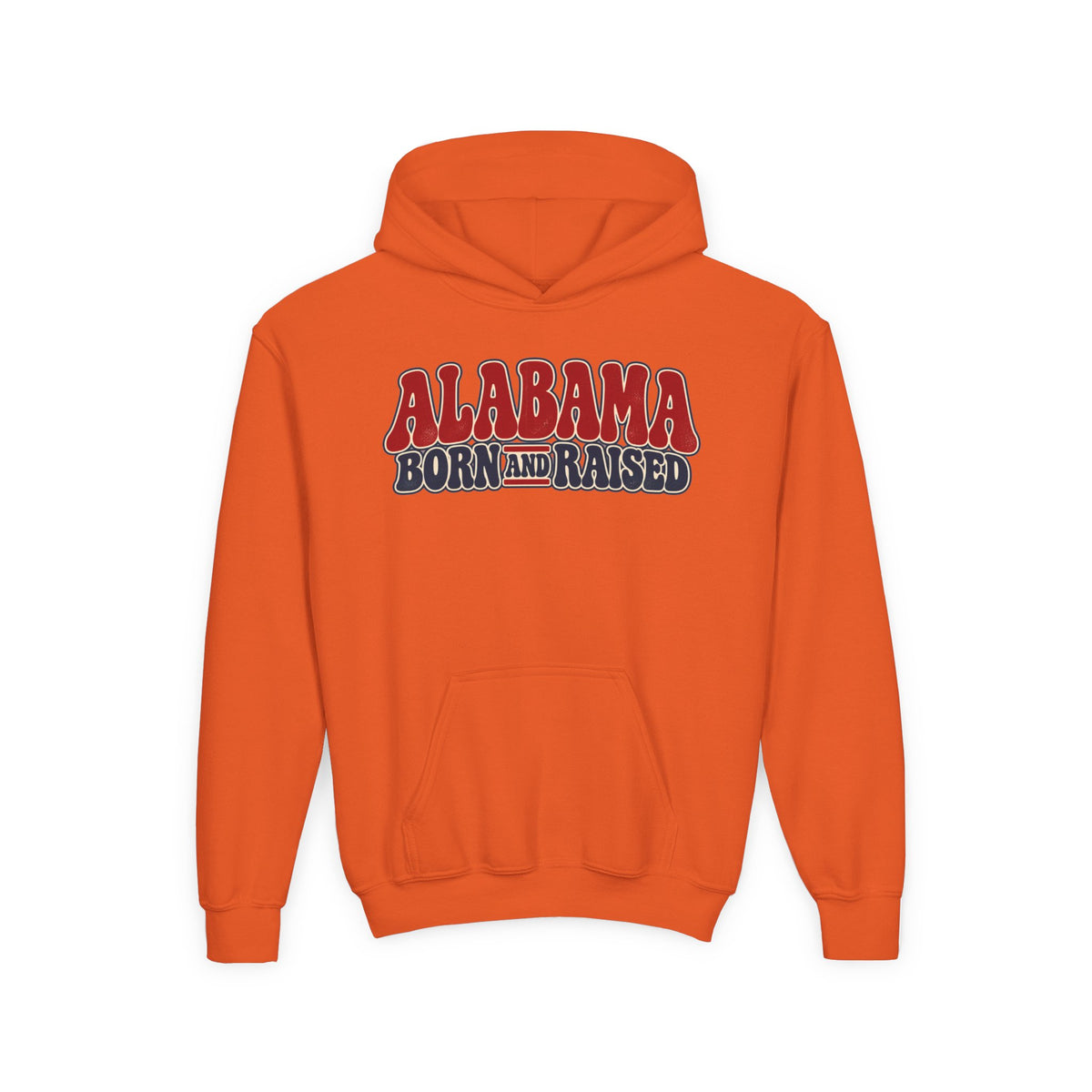 Alabama Born and Raised Retro 1970s Americana Unisex Youth Heavy Blend Hooded Sweatshirt Graphic