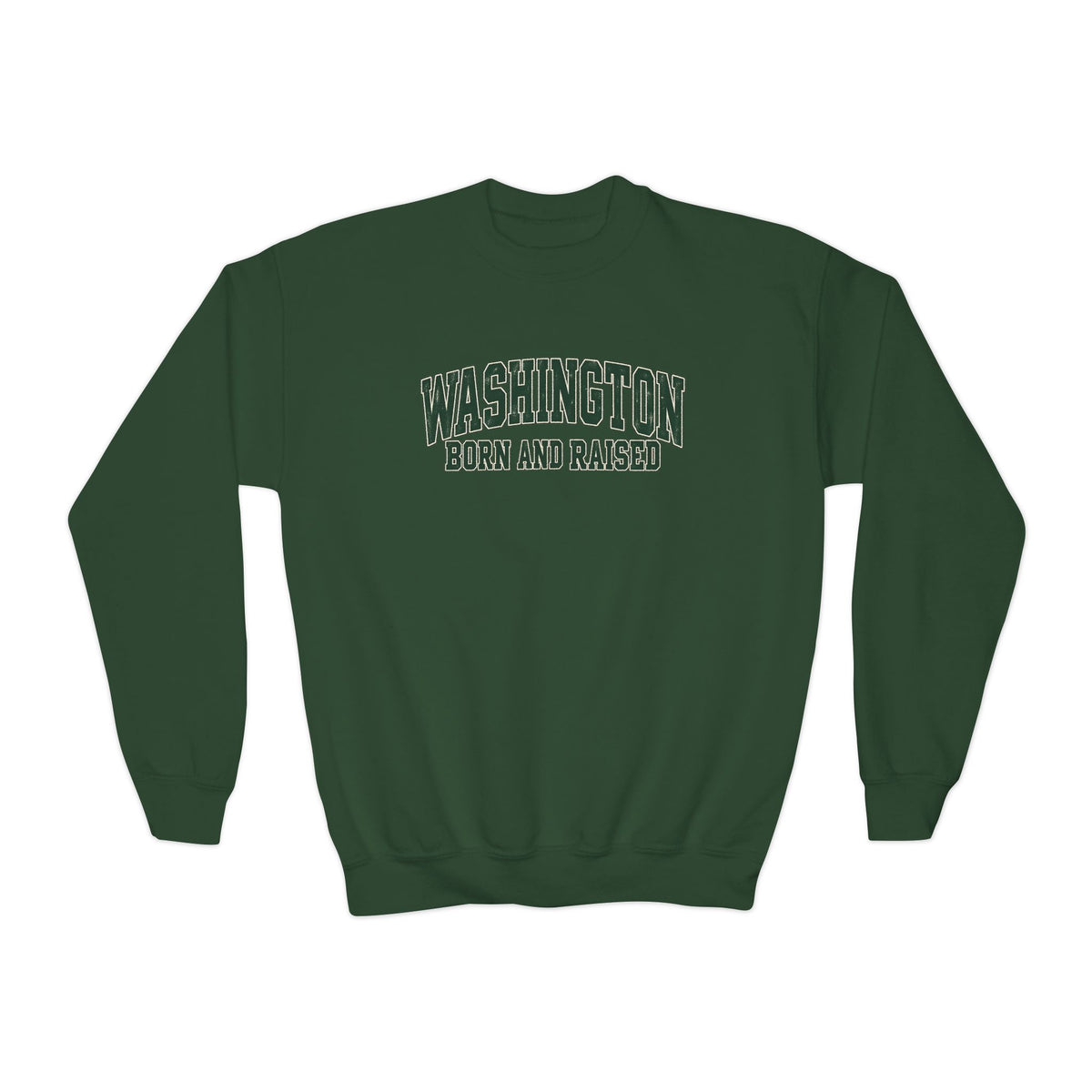 Washington Born and Raised Classic Collegiate Unisex Youth Crewneck Sweatshirt Graphic