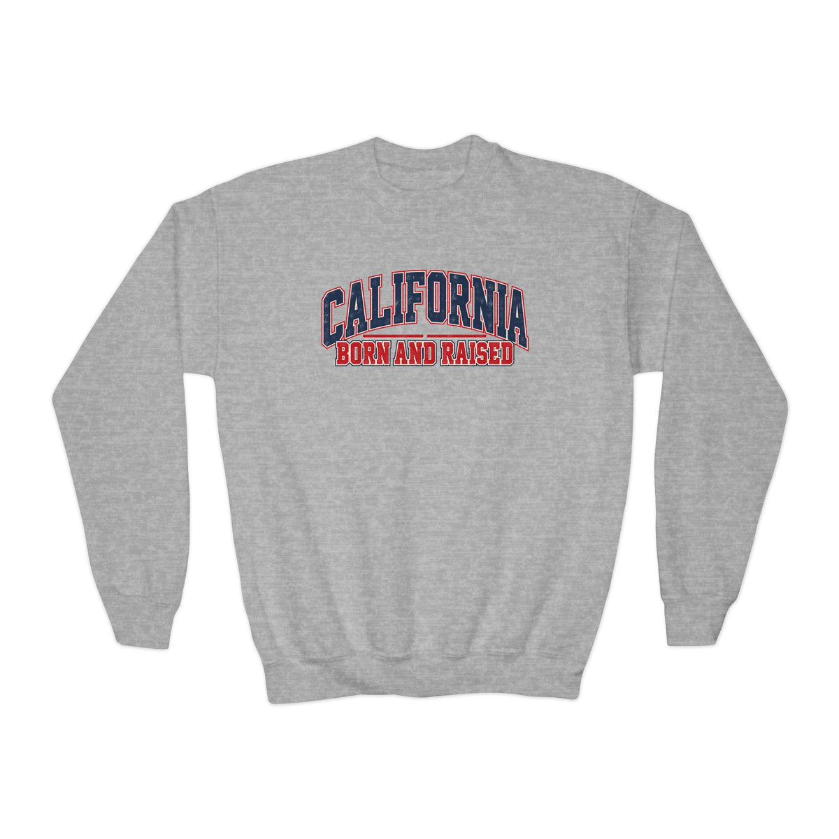 California Born and Raised Vintage Collegiate Unisex Youth Crewneck Sweatshirt Graphic