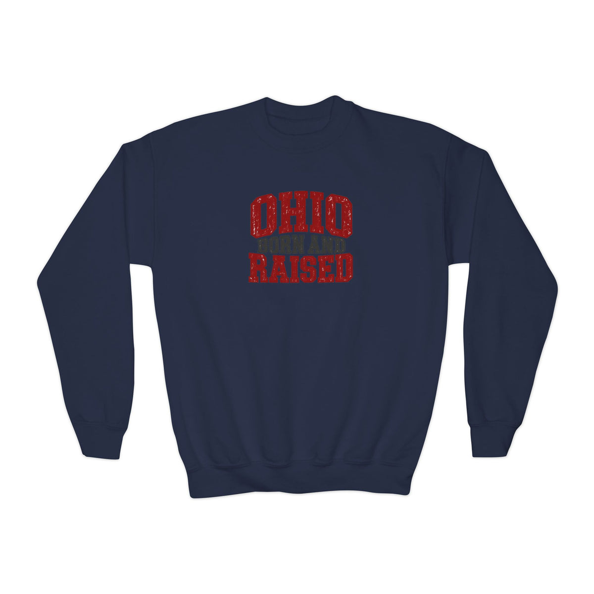 Ohio Born and Raised Midwest Heritage Unisex Youth Crewneck Sweatshirt Graphic