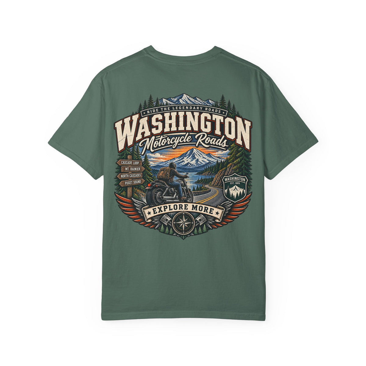 Washington Motorcycle Roads Unisex Comfort Color 1717 Streetwear Graphic Tee