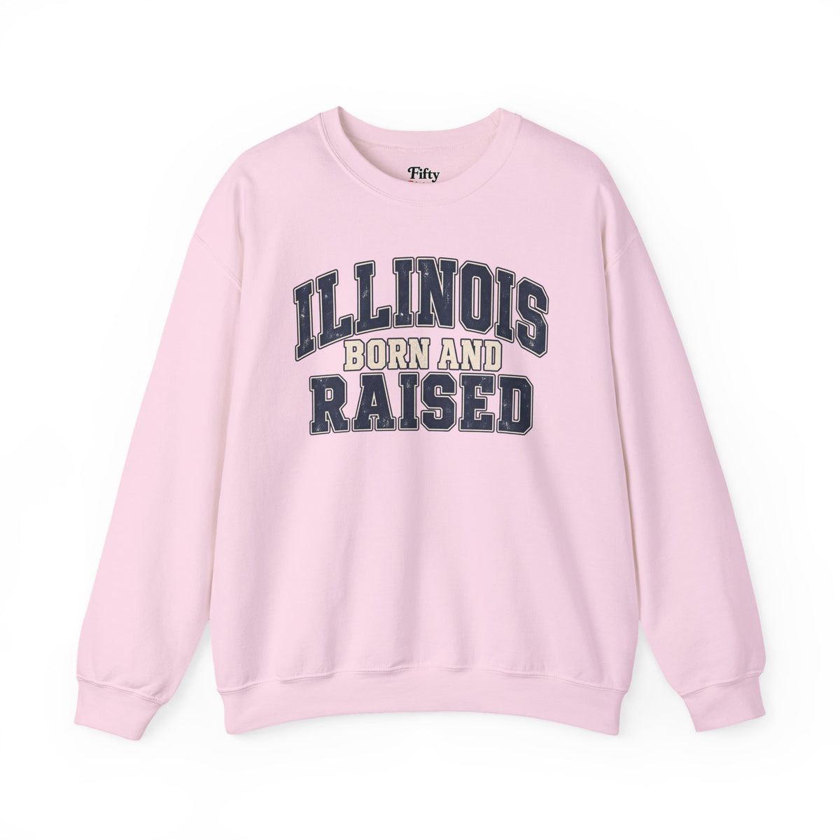 Illinois Born and Raised Unisex Crewneck Sweatshirt State Name Graphic