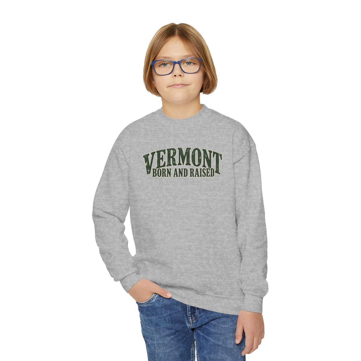 Vermont Born and Raised New England Heritage Unisex Youth Crewneck Sweatshirt