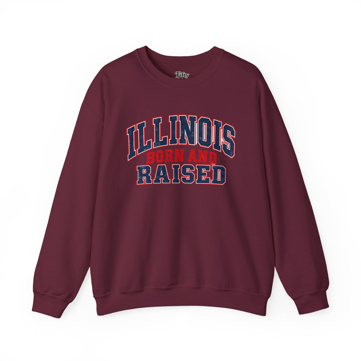 Illinois Born and Raised Vintage Collegiate Unisex Sweatshirt Graphic