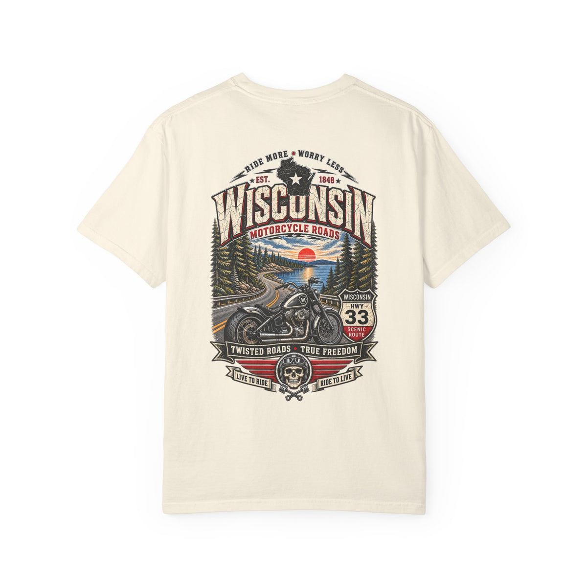 Wisconsin Motorcycle Roads Unisex Comfort Color 1717 Streetwear Graphic Tee