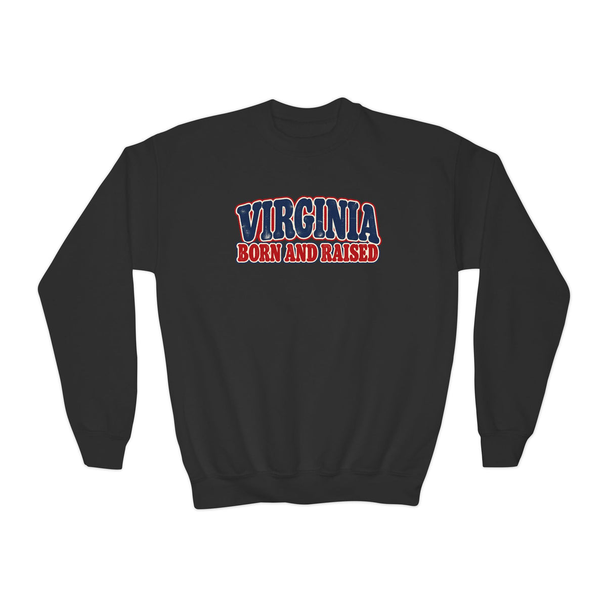 Virginia Born and Raised Retro 1970s Unisex Youth Crewneck Sweatshirt Graphic