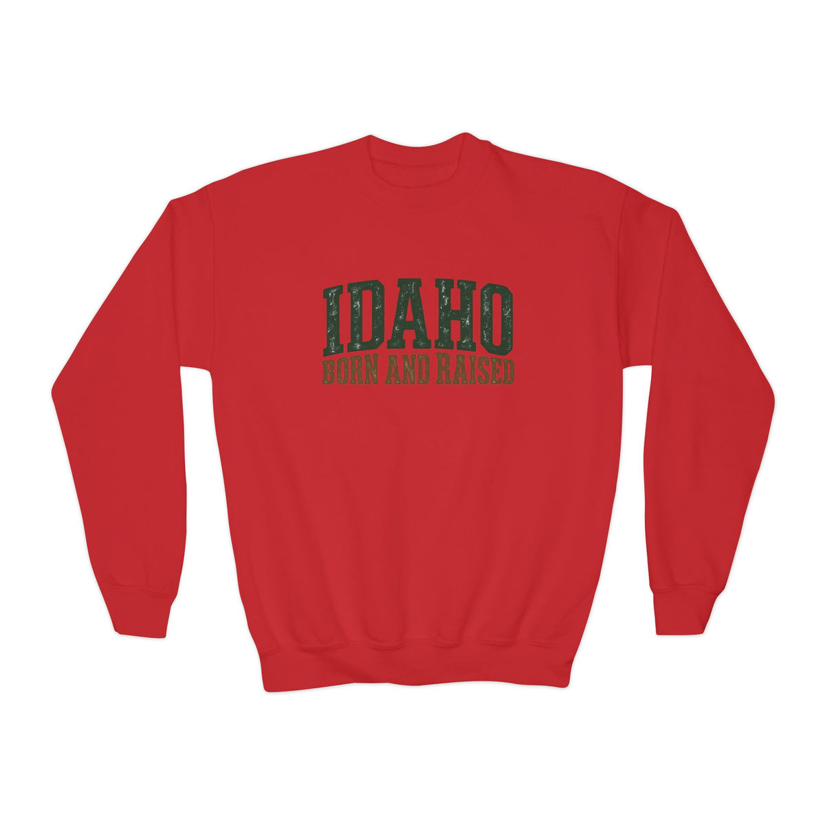 Idaho Born and Raised Pacific Northwest Heritage Unisex Youth Crewneck Sweatshirt Graphic