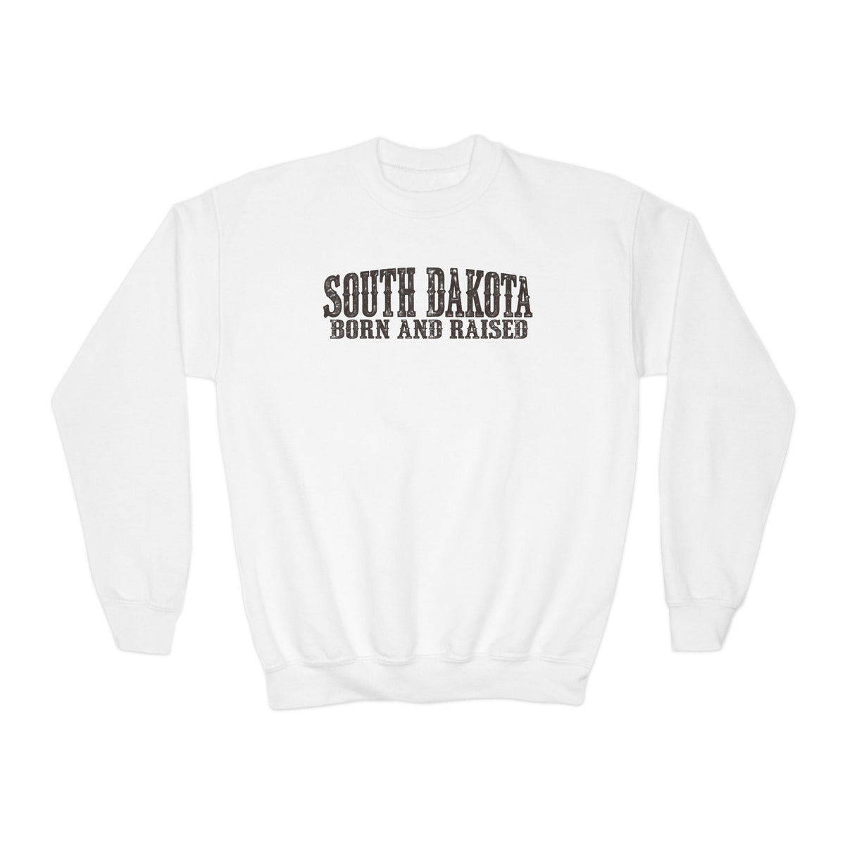 South Dakota Born and Raised Western Heritage Unisex Youth Crewneck Sweatshirt Graphic