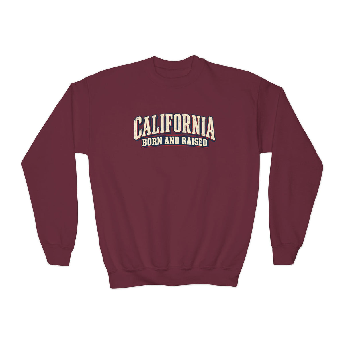 California Born and Raised Old-School Americana Unisex Youth Crewneck Sweatshirt Graphic