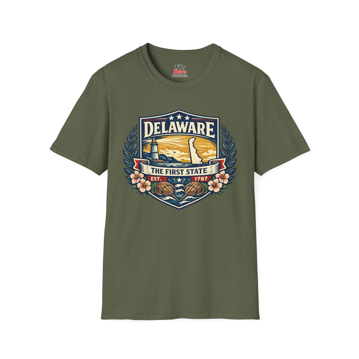 Delaware Heritage Badge Unisex Softstyle T Shirt State Pride Graphic Tee Collections FS03