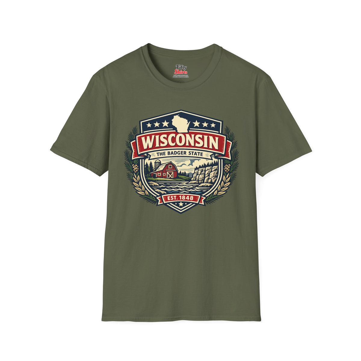Wisconsin Heritage Badge Unisex Softstyle T Shirt State Pride Graphic Tee Collections FS03