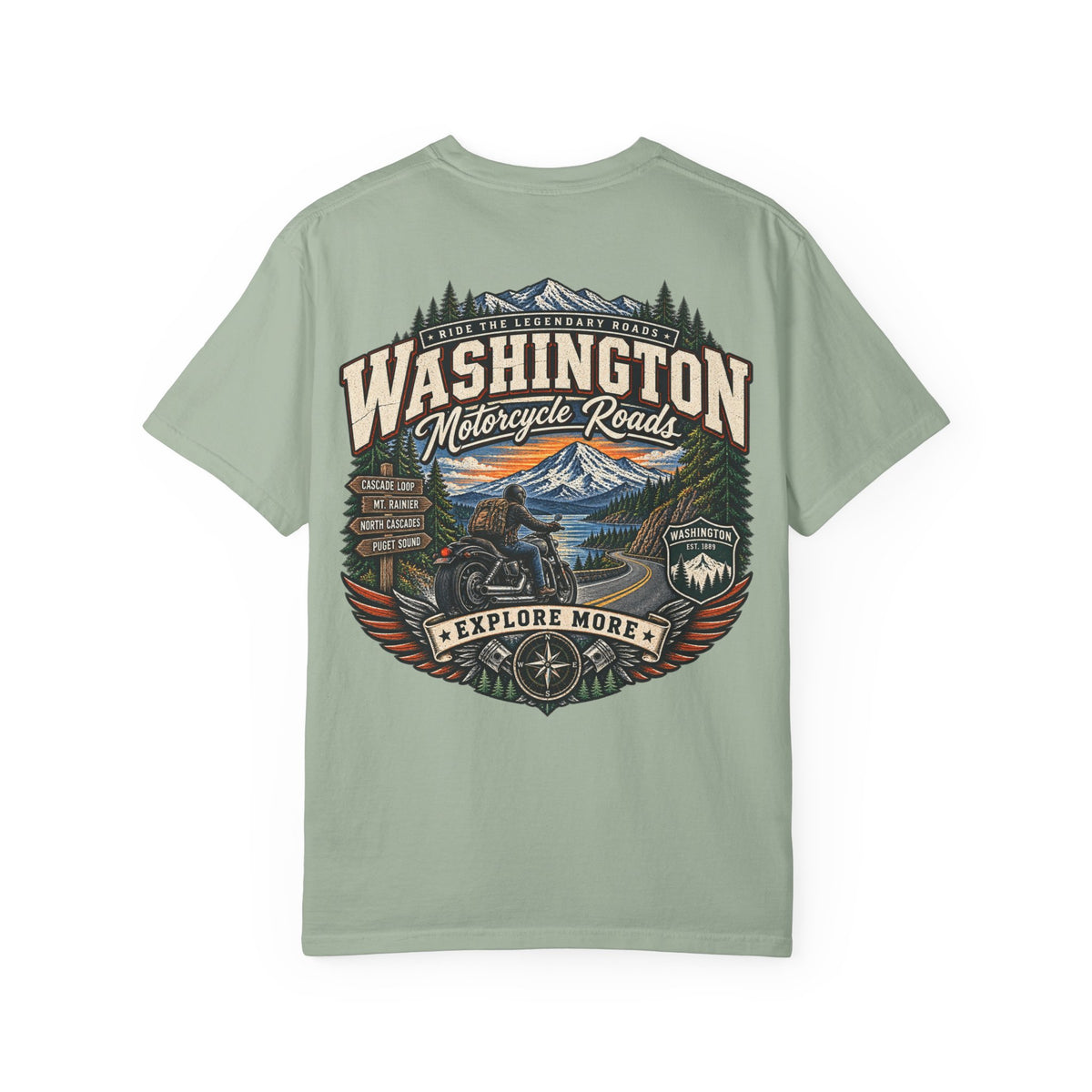 Washington Motorcycle Roads Unisex Comfort Color 1717 Streetwear Graphic Tee