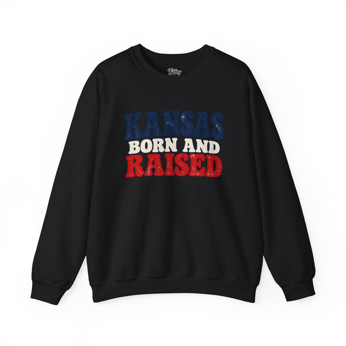 Kansas Born and Raised Retro 1970s Unisex Sweatshirt Graphic