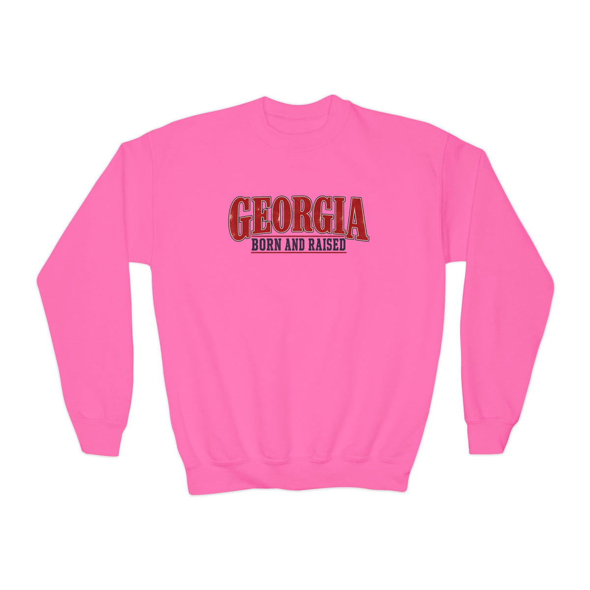 Georgia Born and Raised Classic Americana Unisex Youth Crewneck Sweatshirt