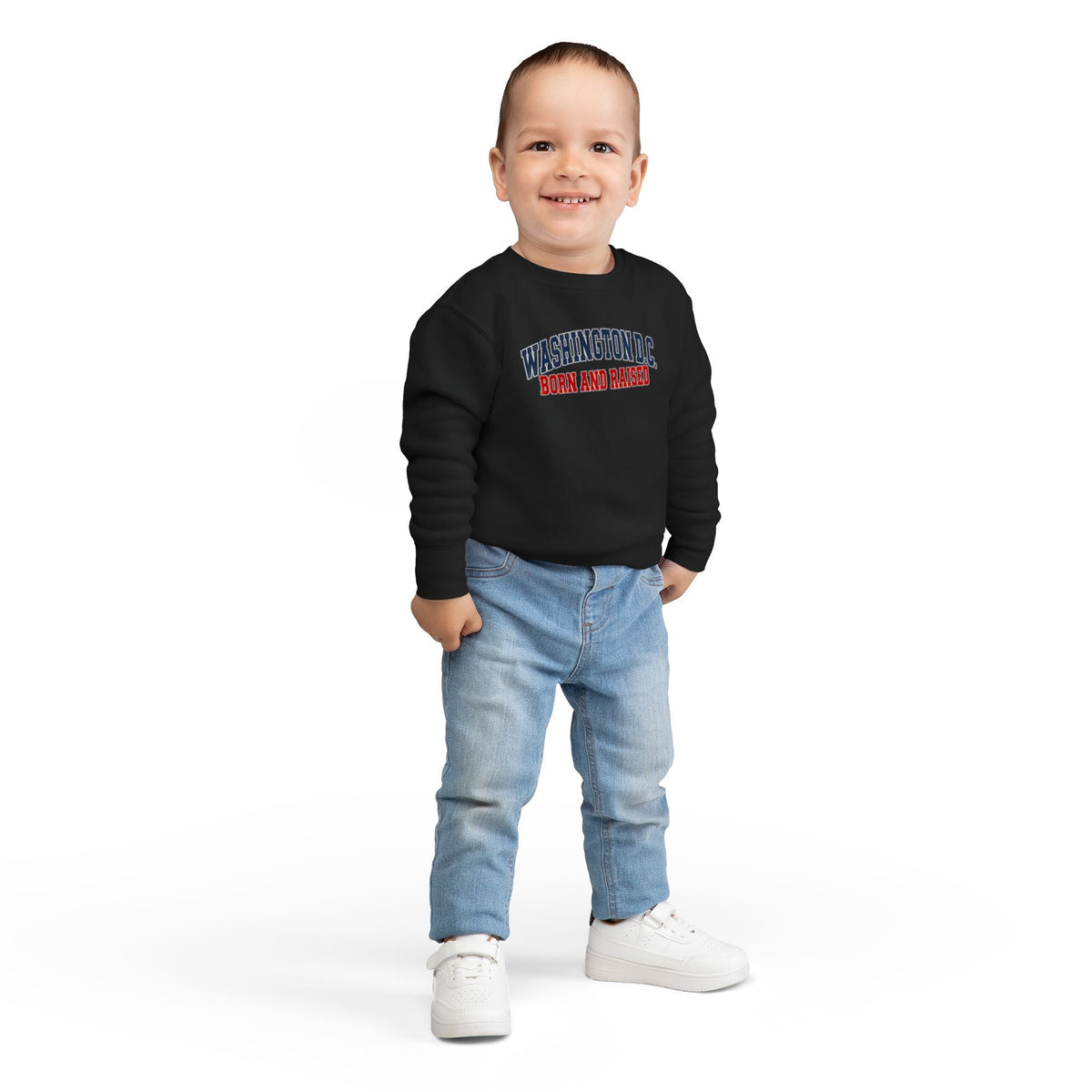 Washington DC Born and Raised Classic Collegiate Unisex Toddler Sweatshirt